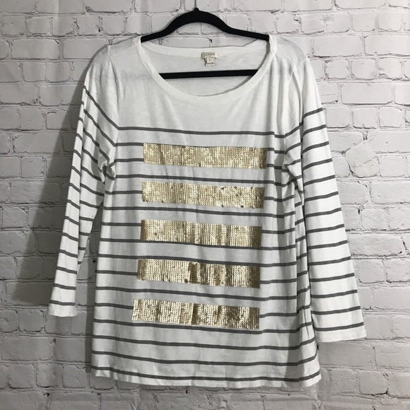 J. Crew Tops - J Crew Striped Sequin T Shirt Large